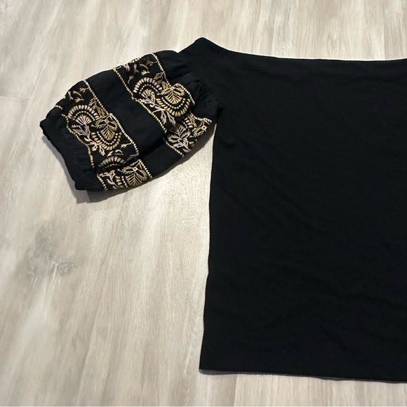 Free People Rock With It Black Embroidered Sleeves Off Shoulder Top Sz S - Picture 5 of 8